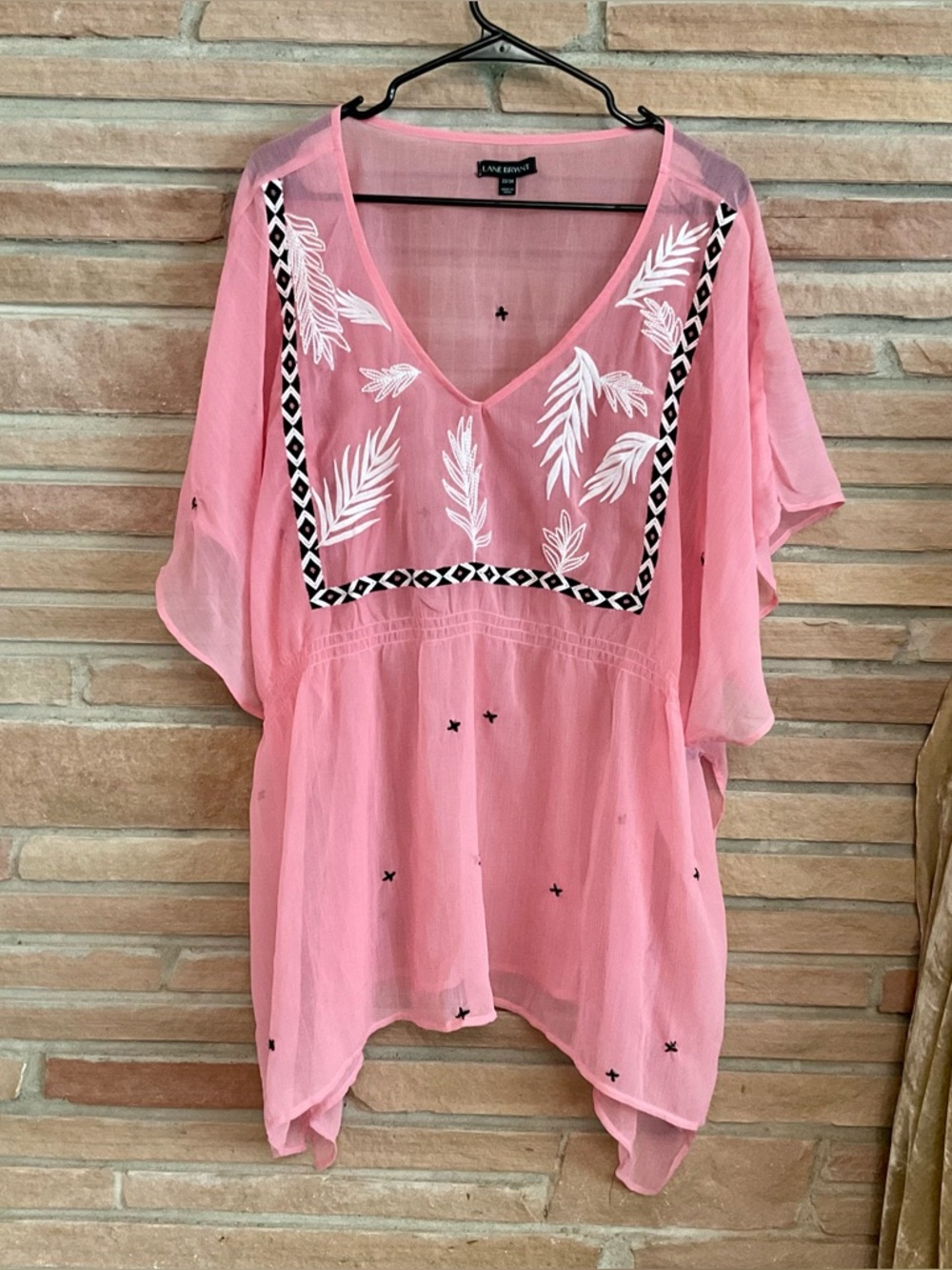 Lane Bryant Sheer Overblouse Pink Embroidered 22/24